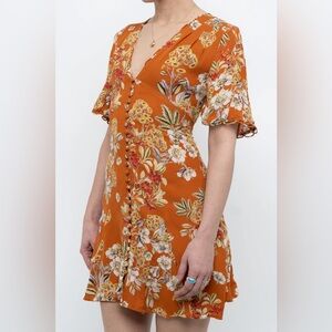 NICHOLAS x Sz 8 Orange Floral Tropical Feminine 100% Silk Mini Dress